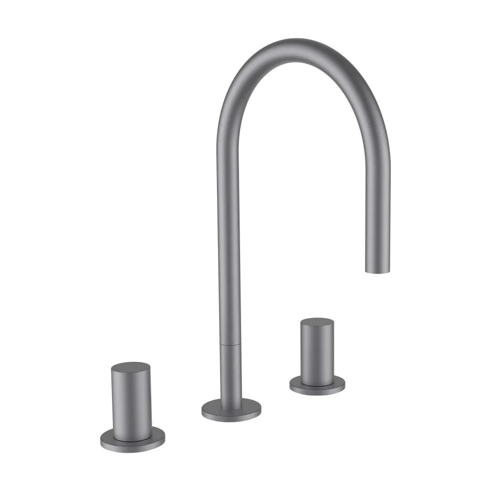 LAUFEN Kartell LAUFEN Umyvadlová stojánková tříotvorová baterie, otočný výtok 165 mm, průtok 5,7 l/min, bez automatické výpusti, PVD inox kartáčovaná ocel #H3123330902201