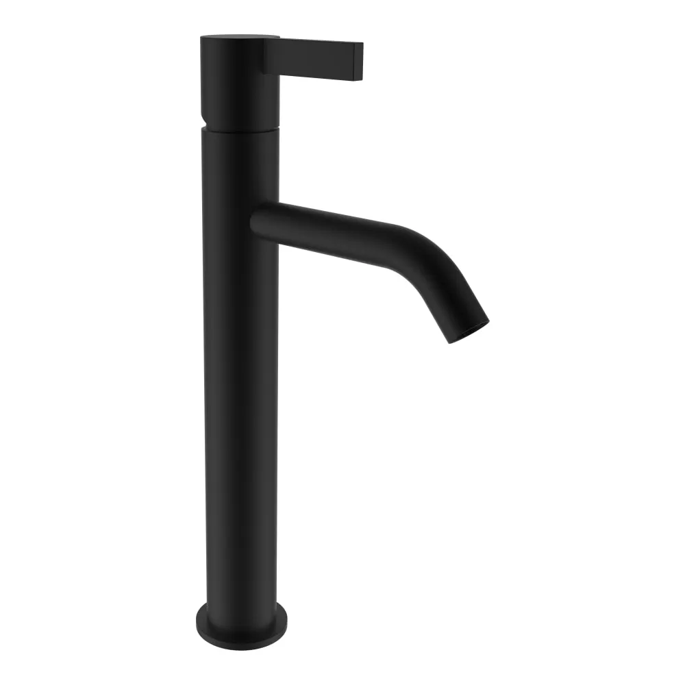 LAUFEN Kartell LAUFEN Umyvadlová stojánková páková baterie vysoká, pevný výtok 125 mm, průtok 5,3 l/min, bez automatické výpusti, PVD titan černá matná #H3113380811201