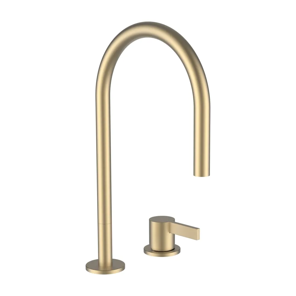 LAUFEN Kartell LAUFEN Umyvadlová stojánková dvouotvorová páková baterie, otočný výtok 166 mm, průtok 5,3 l/min, bez automatické výpusti, PVD světle zlatá matná #H3113320832201