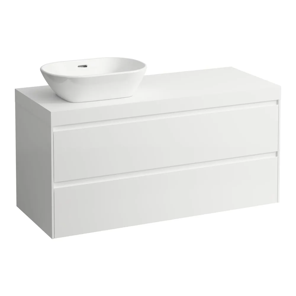LAUFEN LANI Modulární sestava 1200, umyvadlová deska 65 mm (.260 bílá mat), s výřezem vlevo, se 2 zásuvkami 1185 x 495 x 580 mm #H4045721129991 - 260 - Bílá mat