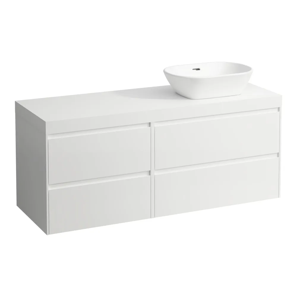 LAUFEN LANI Modulární sestava 1400, umyvadlová deska 65 mm (.260 bílá mat), s výřezem vpravo, se 4 zásuvkami: zásuvkový element 800 pravý + zásuvkový element 600 levý 1370 x 495 x 580 mm #H4045831129901 - 260 - Bílá mat