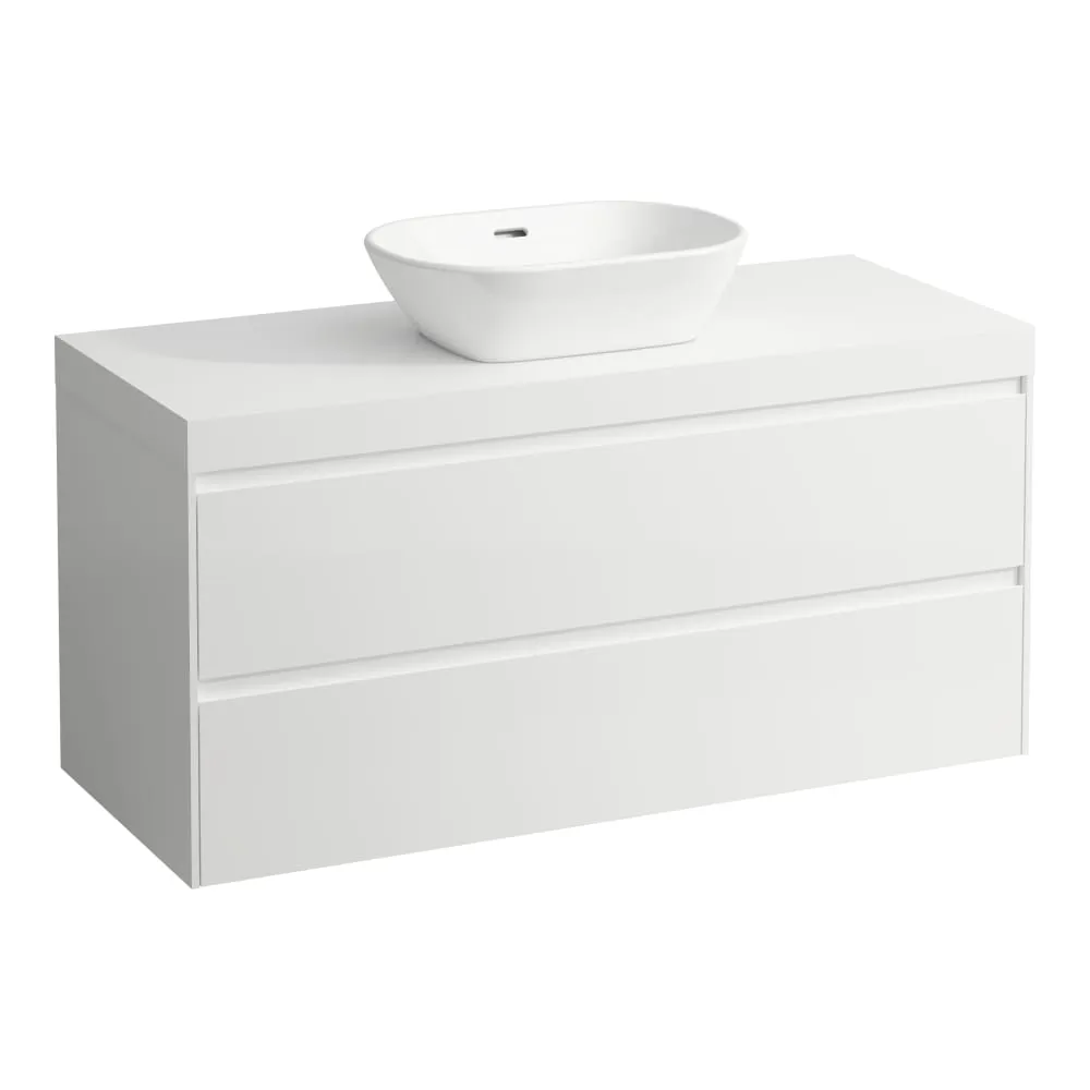 LAUFEN LANI Modulární sestava 1200, umyvadlová deska 65 mm (.260 bílá mat), s výřezem uprostřed, se 2 zásuvkami 1185 x 495 x 580 mm #H4045711122671 - 260 - Bílá mat
