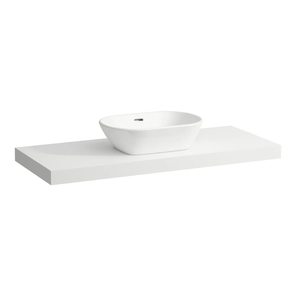 LAUFEN LANI Umyvadlová deska 1200, s výřezem uprostřed, tloušťka: 65 mm, vč. 2 nástěnných držáků 1185 x 495 x 65 mm #H4046711122671 - 260 - Bílá mat