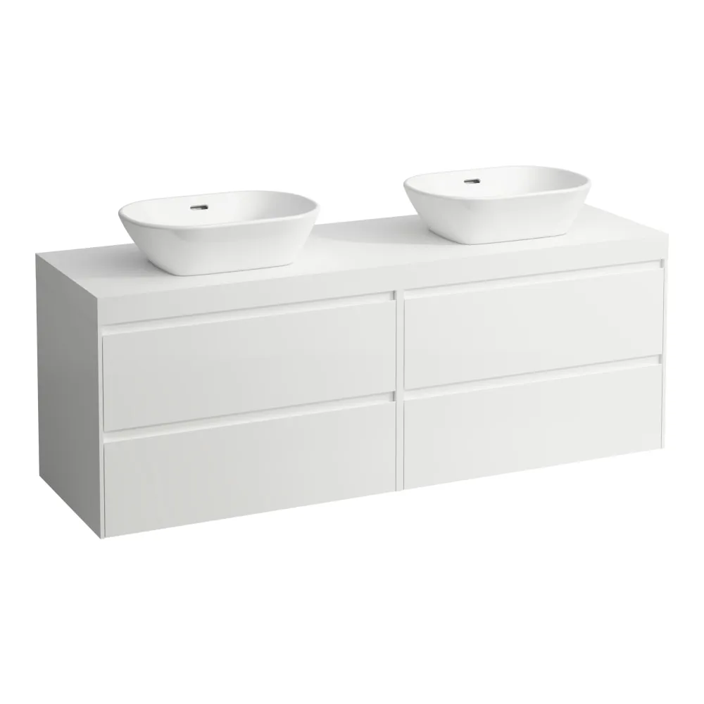 LAUFEN LANI Modulární sestava 1600, umyvadlová deska 65 mm (.260 bílá mat), s výřezy vlevo a vpravo, se 4 zásuvkami: zásuvkový element 800 pravý + zásuvkový element 800 levý 1570 x 495 x 580 mm #H4045941122601 - 260 - Bílá mat