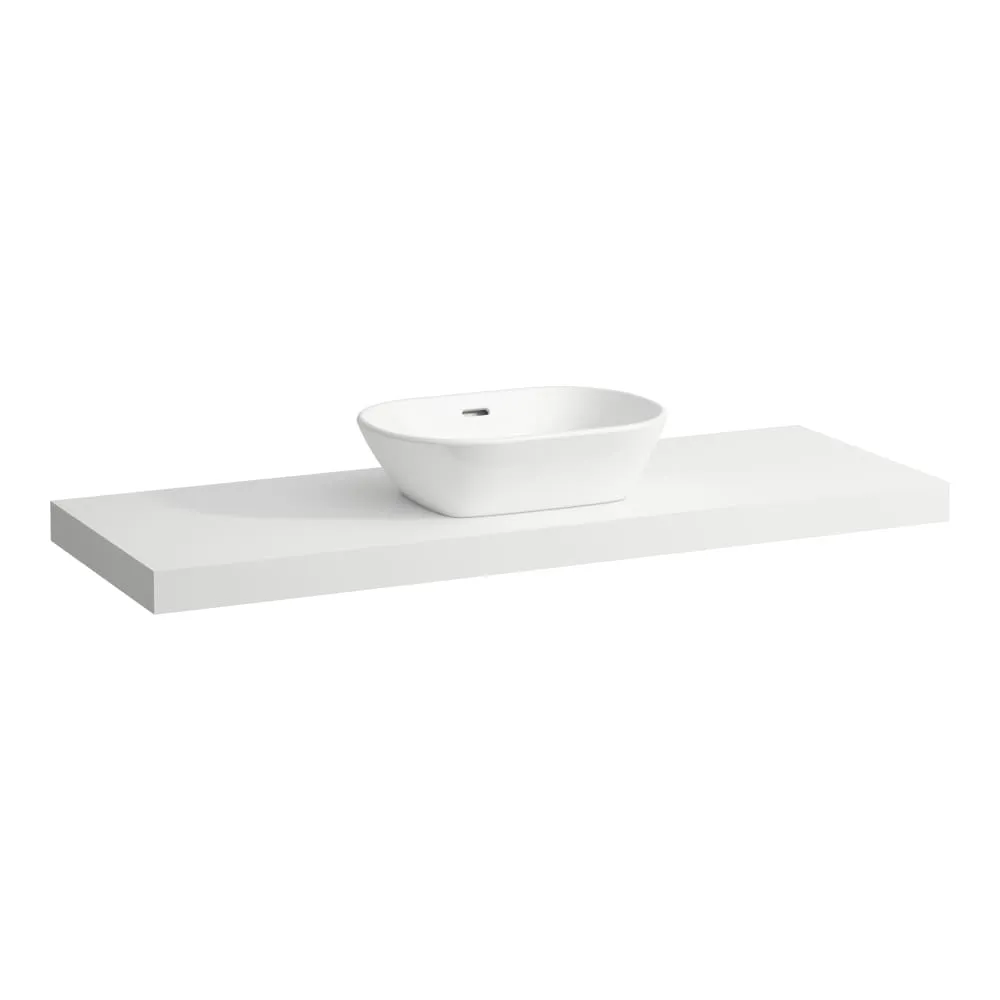 LAUFEN LANI Umyvadlová deska 1400, s výřezem uprostřed, tloušťka: 65 mm, vč. 3 nástěnných držáků 1370 x 495 x 65 mm #H4046811122661 - 260 - Bílá mat