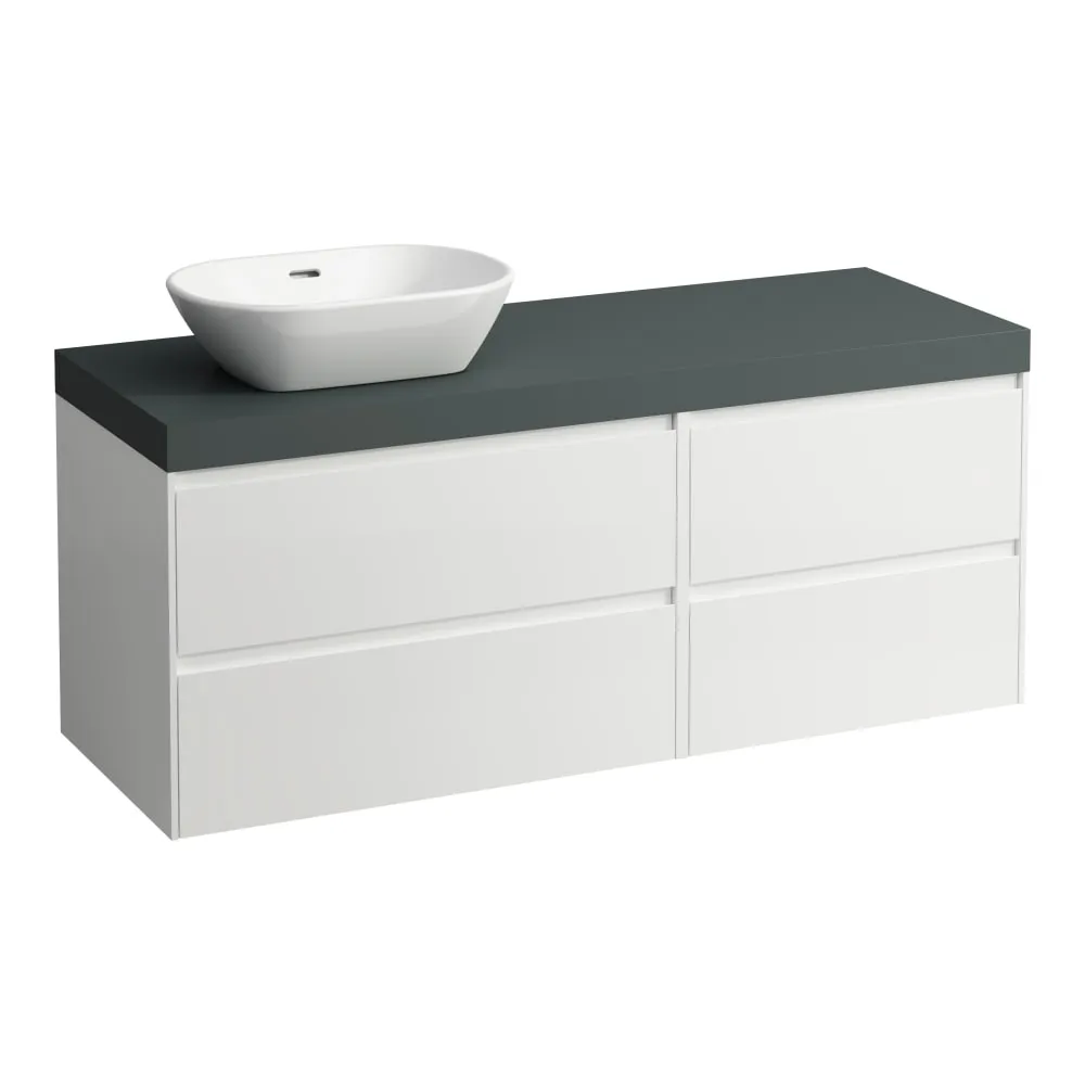 LAUFEN LANI Modulární sestava 1400, umyvadlová deska 65 mm (.266 šedá traffic), s výřezem vlevo, se 4 zásuvkami: zásuvkový element 800 levý + zásuvkový element 600 pravý 1370 x 495 x 580 mm #H4055821129991 - 260 - Bílá mat
