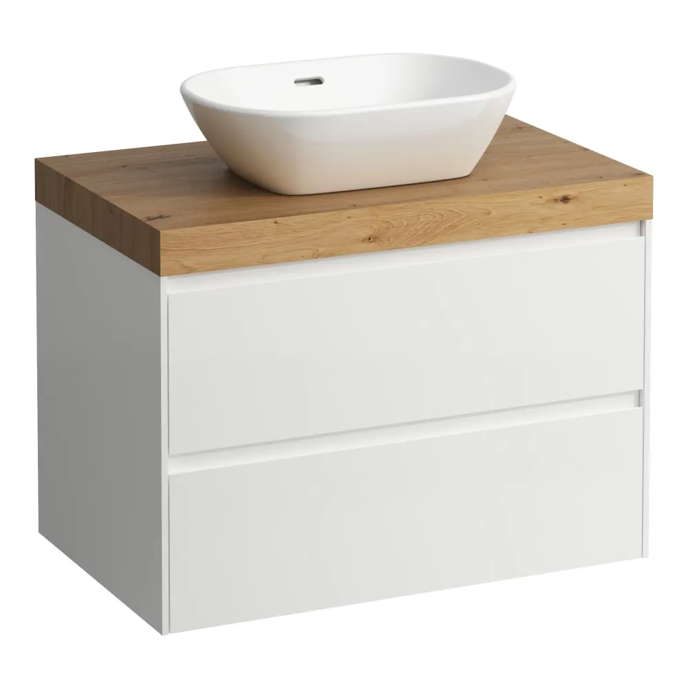 LAUFEN LANI Modulární sestava 800, umyvadlová deska 65 mm (.267 divoký dub), s výřezem uprostřed, se 2 zásuvkami 785 x 495 x 580 mm #H4065511122611 - 260 - Bílá mat