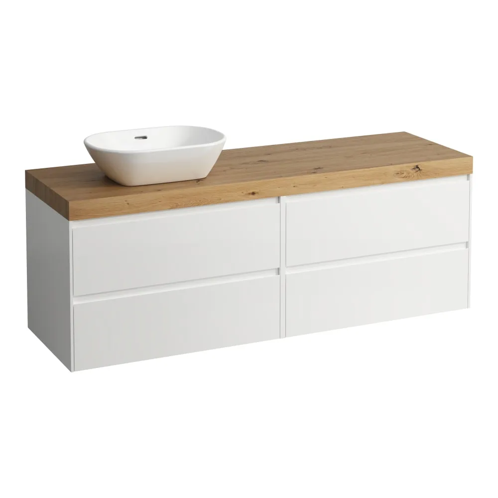 LAUFEN LANI Modulární sestava 1600, umyvadlová deska 65 mm (.267 divoký dub), s výřezem vlevo, se 4 zásuvkami: zásuvkový element 800 pravý + zásuvkový element 800 levý 1570 x 495 x 580 mm #H4065921122661 - 260 - Bílá mat