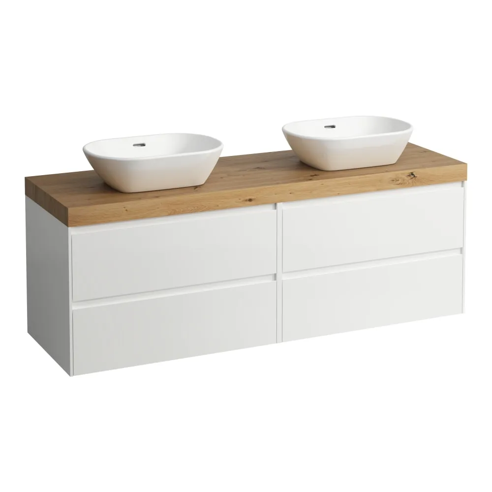 LAUFEN LANI Modulární sestava 1600, umyvadlová deska 65 mm (.267 divoký dub), s výřezy vlevo a vpravo, se 4 zásuvkami: zásuvkový element 800 pravý + zásuvkový element 800 levý 1570 x 495 x 580 mm #H4065941129901 - 260 - Bílá mat