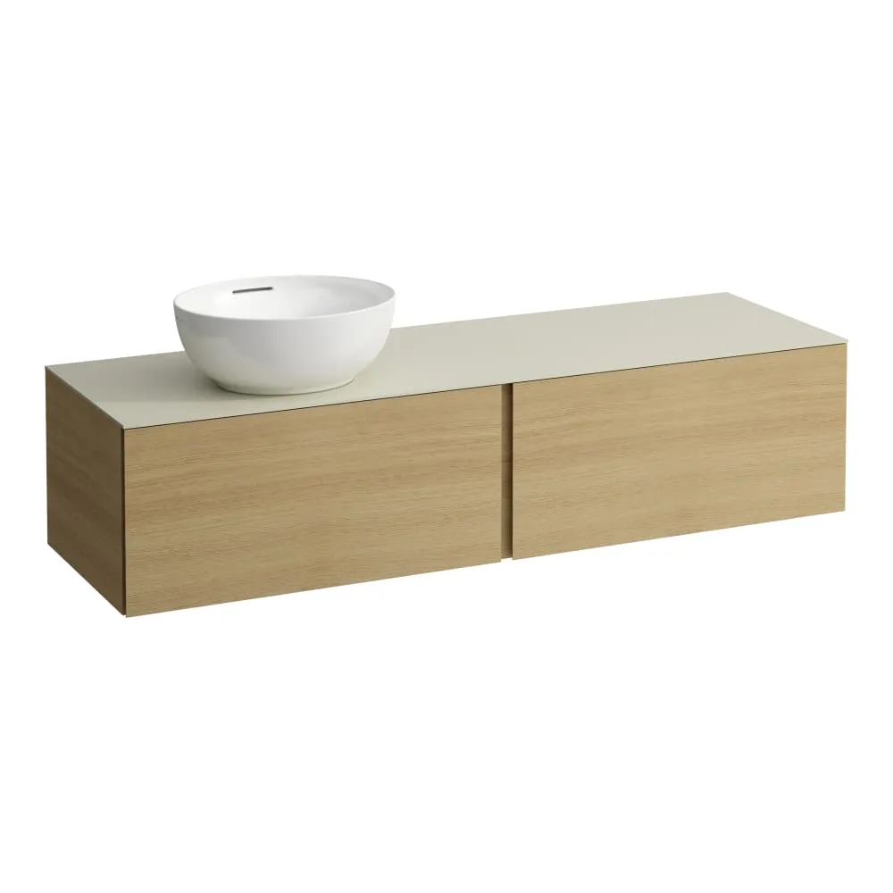 LAUFEN ILBAGNOALESSI Zásuvkový element 1600, se 2 zásuvkami, s výřezem vlevo, s vrchní deskou Calce Avorio, pro umyvadlo H818975/6, H818977/8 1600 x 500 x 370 mm #H4313520976301 - 250 - Světlý dub