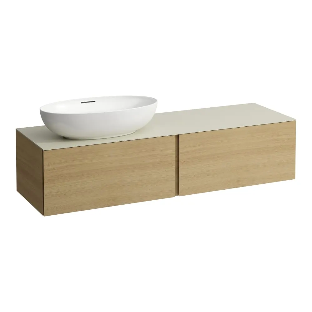 LAUFEN ILBAGNOALESSI Zásuvkový element 1600, se 2 zásuvkami, s výřezem vlevo, s vrchní deskou Calce Avorio, pro umyvadlo H818975/6, H818977/8 1600 x 500 x 370 mm #H4313520972601 - 250 - Světlý dub