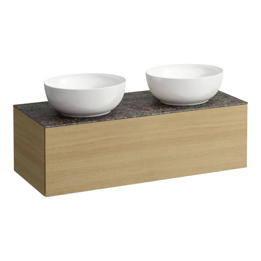 LAUFEN ILBAGNOALESSI Zásuvkový element 1200, s jednou zásuvkou, s výřezem vlevo a vpravo, s vrchní deskou Marrone Naturale, pro umyvadlo H818975/6 1200 x 500 x 370 mm #H4323140979991 - 250 - Světlý dub