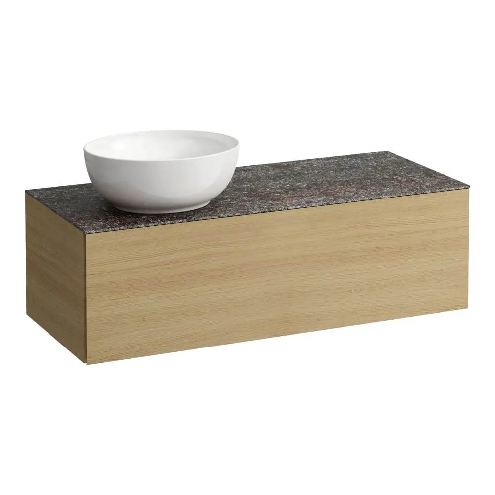 LAUFEN ILBAGNOALESSI Zásuvkový element 1200, s jednou zásuvkou, s výřezem vlevo, s vrchní deskou Marrone Naturale vč. otvoru pro baterii, pro umyvadlo H818975/6 1200 x 500 x 370 mm #H4323160979901 - 250 - Světlý dub