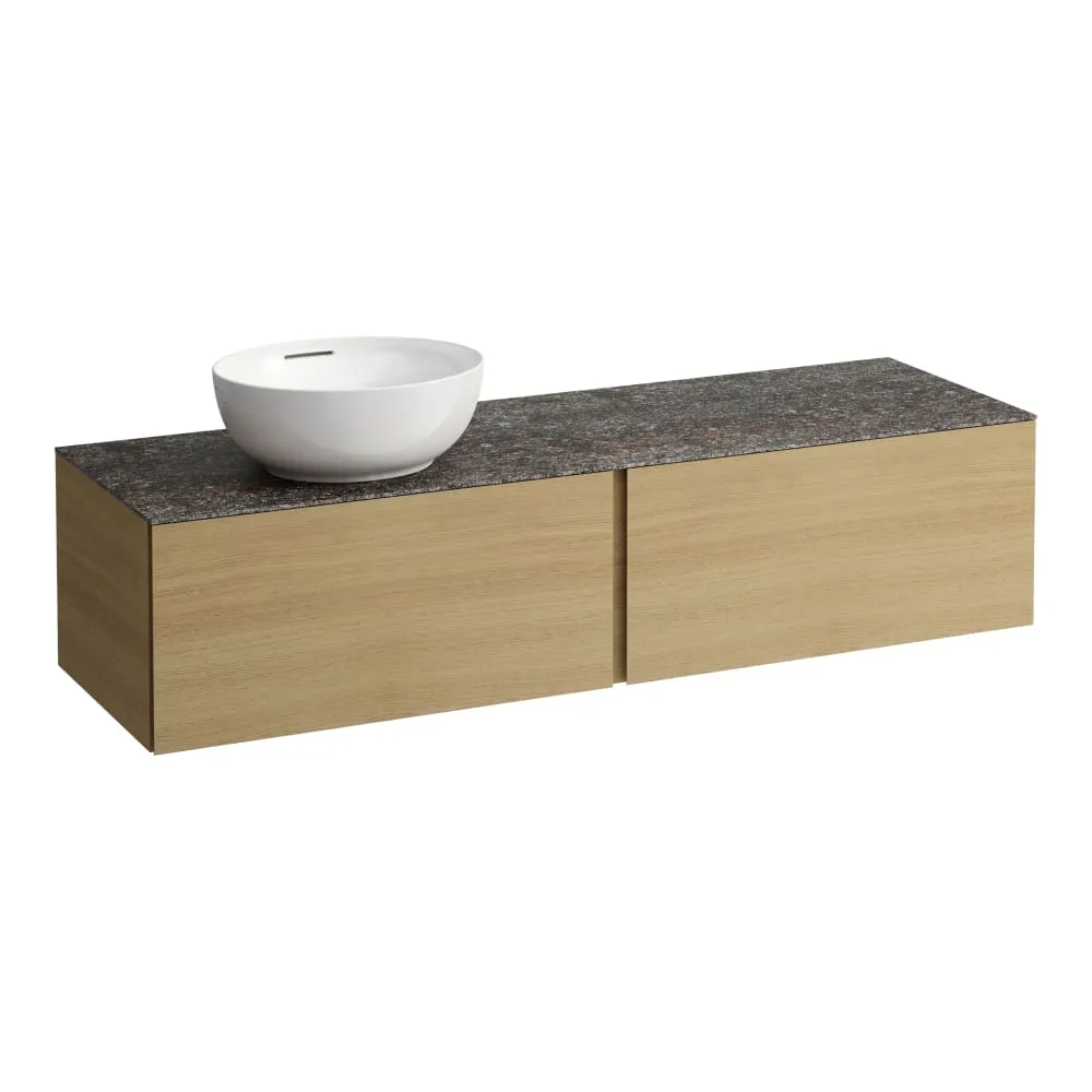 LAUFEN ILBAGNOALESSI Zásuvkový element 1600, se 2 zásuvkami, s výřezem vlevo, s vrchní deskou Marrone Naturale, pro umyvadlo H818975/6, H818977/8 1600 x 500 x 370 mm #H4323520979991 - 250 - Světlý dub
