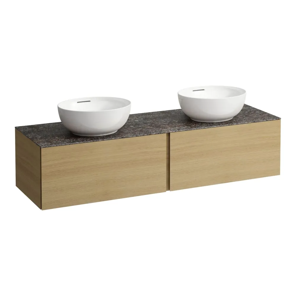 LAUFEN ILBAGNOALESSI Zásuvkový element 1600, se 2 zásuvkami, s výřezem vlevo a vpravo, s vrchní deskou Marrone Naturale, pro umyvadlo H818975/6, H818977/8 1600 x 500 x 370 mm #H4323540979901 - 250 - Světlý dub
