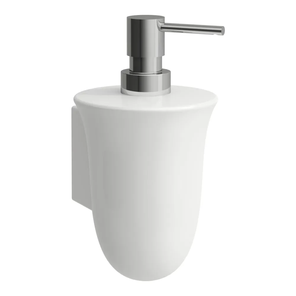 LAUFEN THE NEW CLASSIC Keramický zásobník na tekuté mýdlo, nástěnný, bez LCC, průměr nádoby 105 mm 105 x 95 x 135 mm #H8738550000001 - 000 - Bílá / Chrom