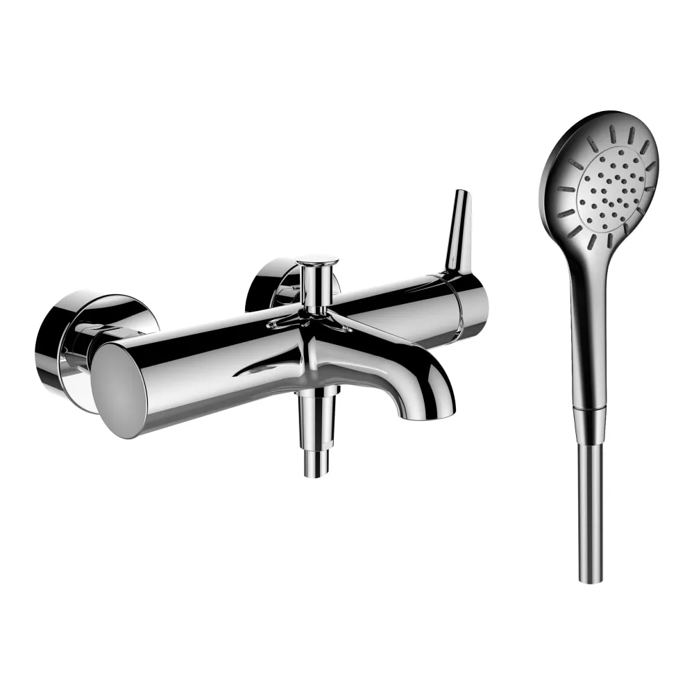 LAUFEN PURE Vanová nástěnná páková baterie, se sprchovou syntetickou hadicí 1600 mm a ruční sprchou MyTwin100, chrom #HF901760100600