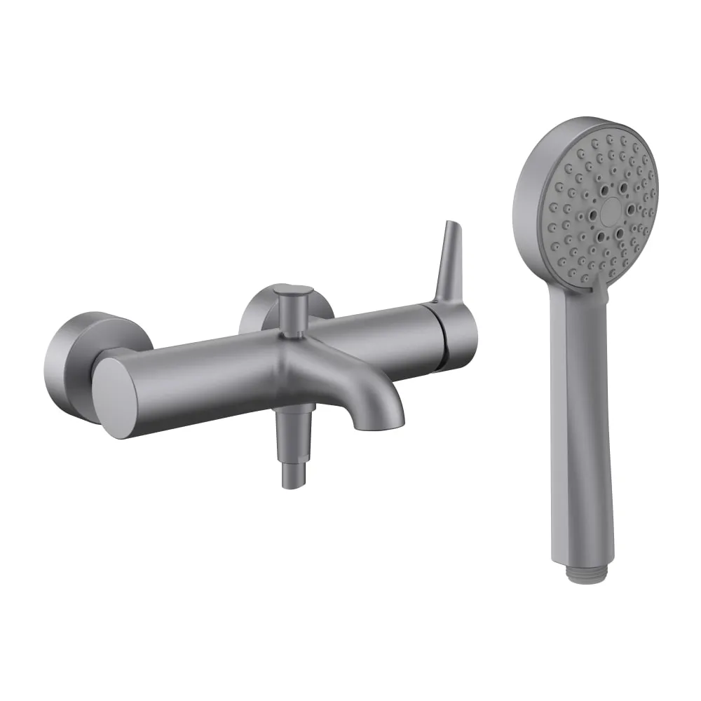 LAUFEN PURE Vaňová nástenná páková batéria, so sprchovou syntetickou hadicou 1600 mm a ručnou sprchou Stella 80 3F, PVD inox kartáčovaná oceľ #HF901760423600