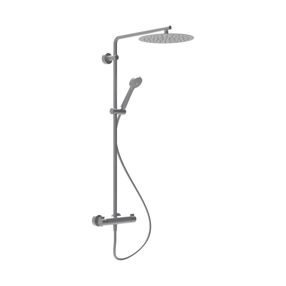 LAUFEN VIVID Sprchový sloup, termostatická baterie, tenká hlavová sprcha s dešťovým efektem 300 mm, sprchová syntetická hadice 1500 mm a ruční sprcha, PVD inox broušená ocel #HF905452423630