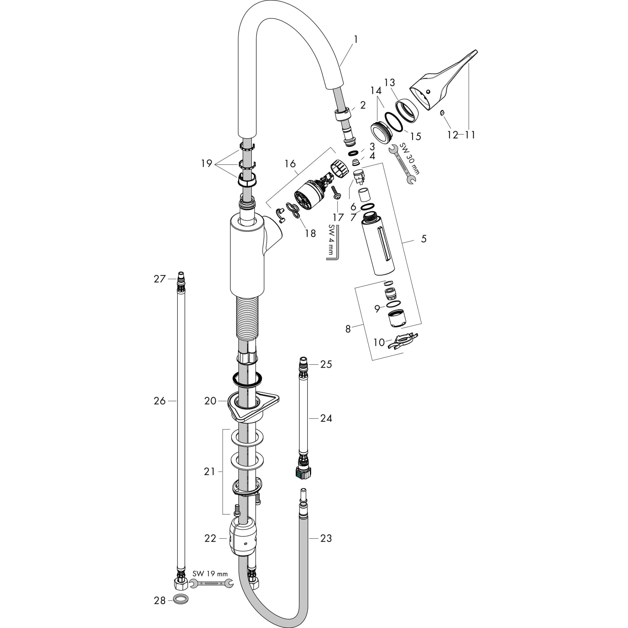 HANSGROHE Cento jednopáková kuchyňská baterie XL, výsuvná výtoková trubice, 2jet #14803000