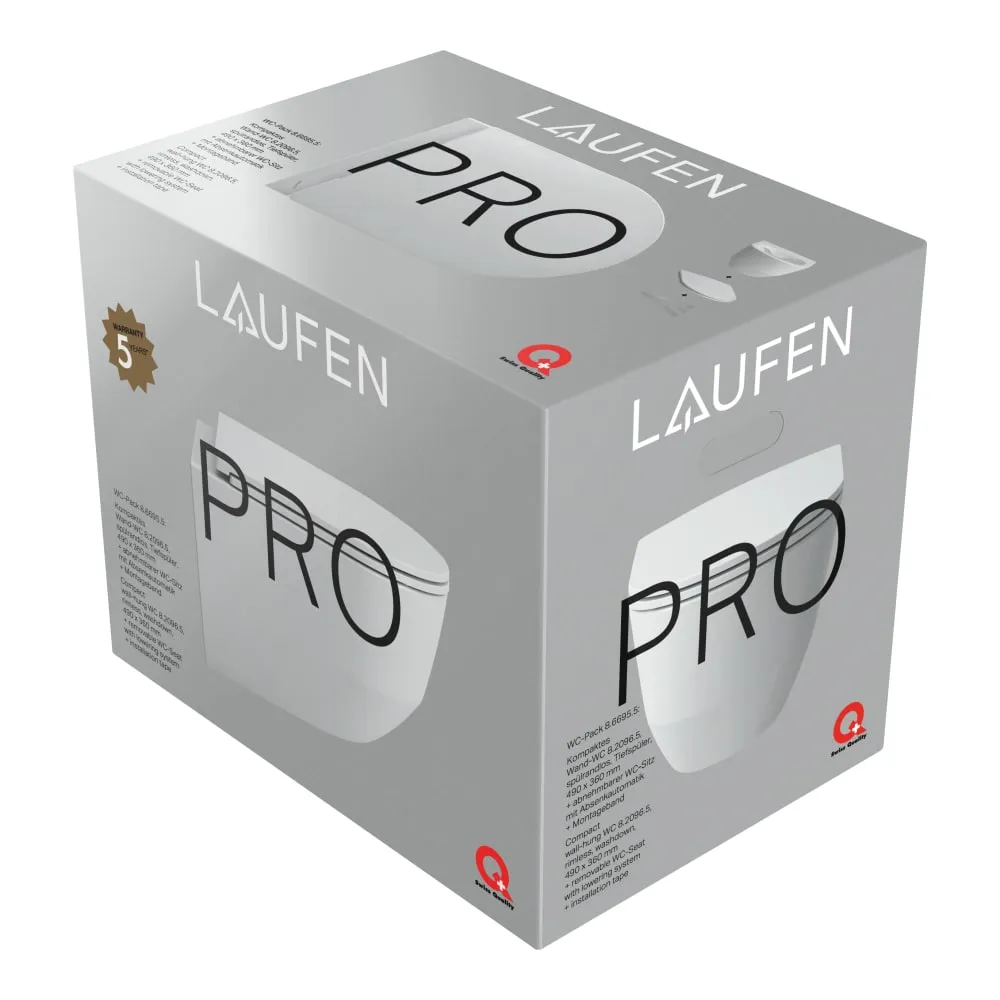 LAUFEN PRO Závěsné WC Pack, compact, rimless, hluboké splachování, včetně sedátka s poklopem slim se zpomalovacím sklápěcím systémem 490 x 360 x 345 mm #H8669550000001 - 000 - Bílá