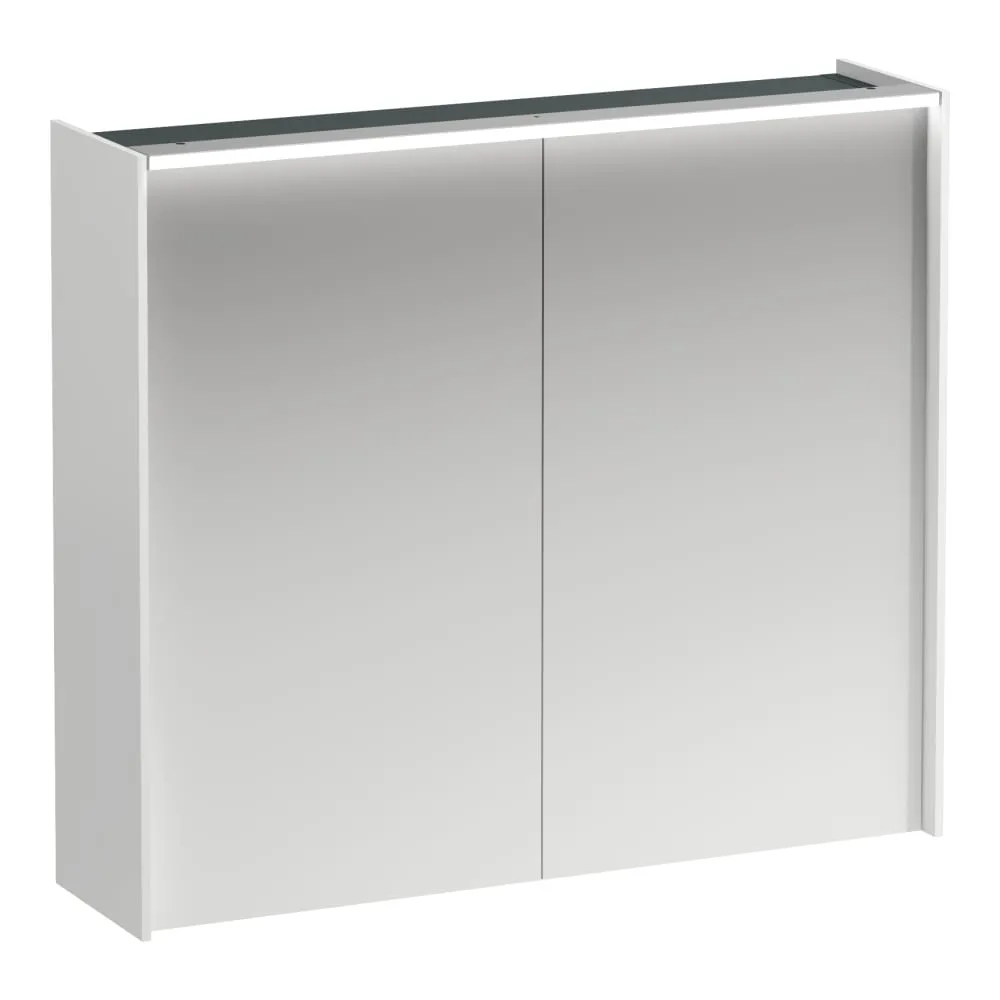 LAUFEN LANI Zrcadlová skříňka, 800 mm, 2 dvířka, s vodorovným LED osvětlením, 2 skleněné poličky, el. zásuvka 820 x 210 x 715 mm #H4037621122611 - 260 - Bílá mat