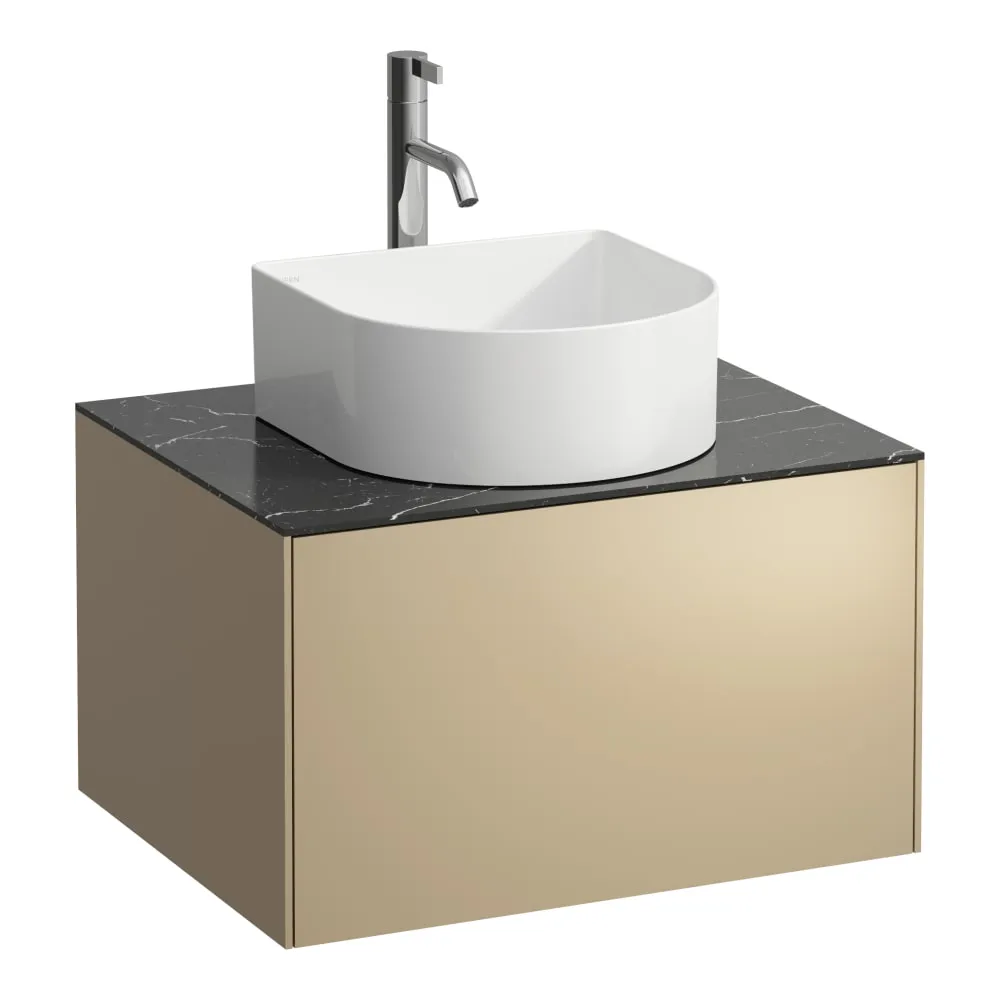 LAUFEN SONAR Skříňka pod umyvadlo, s 1 zásuvkou, pro umyvadlové mísy H812340, H812341, H812342, H812343, s výřezem uprostřed vč. otvoru pro baterii uprostřed 575 x 455 x 340 mm #H4054050341421 - 140 - Zlato & nero marquina