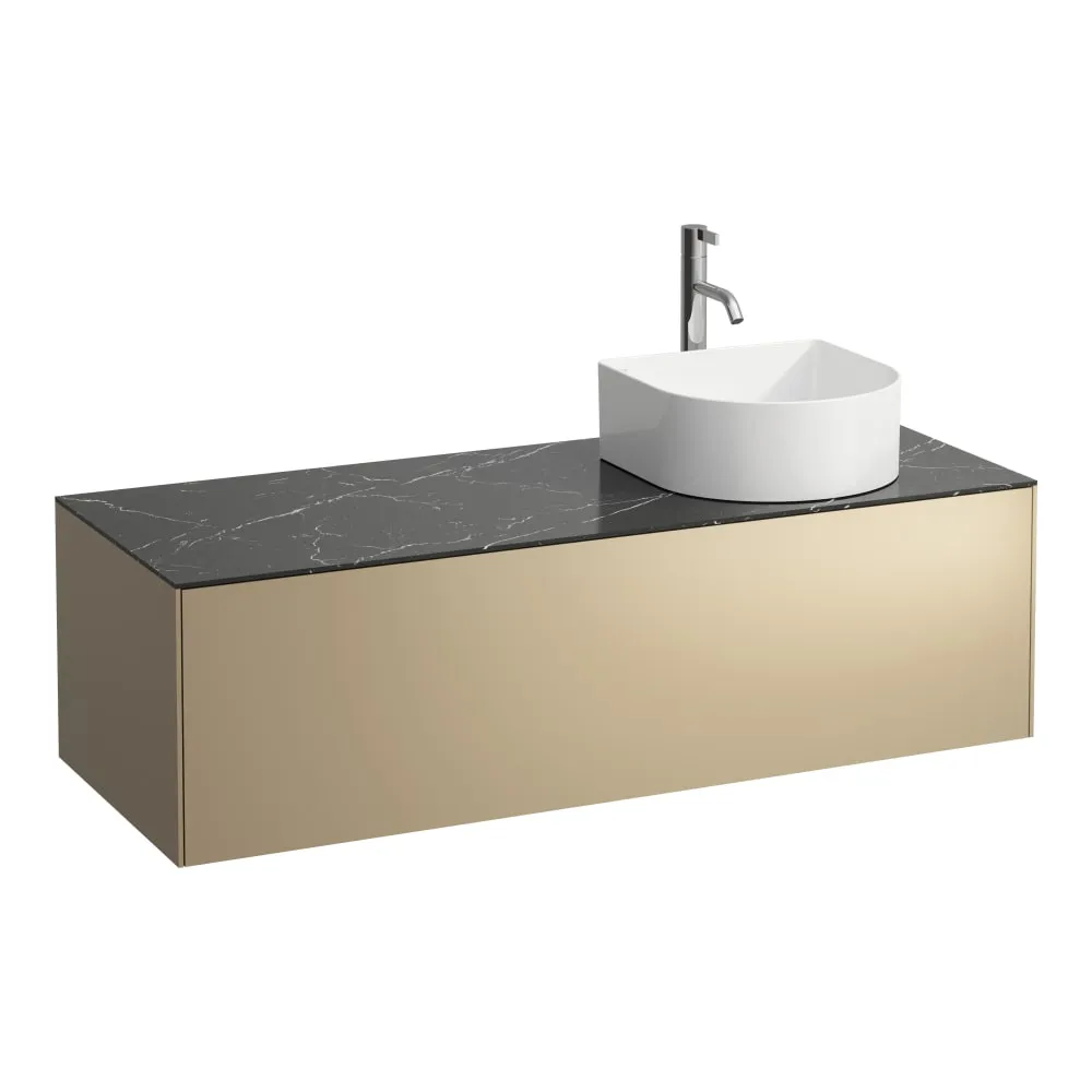 LAUFEN SONAR Skříňka pod umyvadlo, s 1 zásuvkou, pro umyvadlové mísy H812340, H812341, H812342, H812343, s výřezem vpravo vč. otvoru pro baterii uprostřed 1175 x 455 x 340 mm #H4054270341401 - 140 - Zlato & nero marquina
