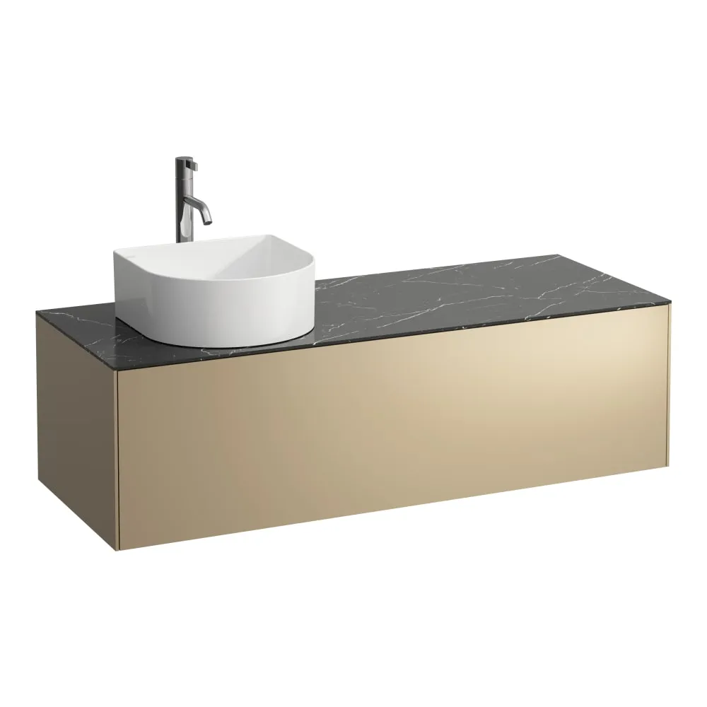 LAUFEN SONAR Skříňka pod umyvadlo, s 1 zásuvkou, pro umyvadlové mísy H812340, H812341, H812342, H812343, s výřezem vlevo vč. otvoru pro baterii uprostřed 1175 x 455 x 340 mm #H4054260341431 - 140 - Zlato & nero marquina