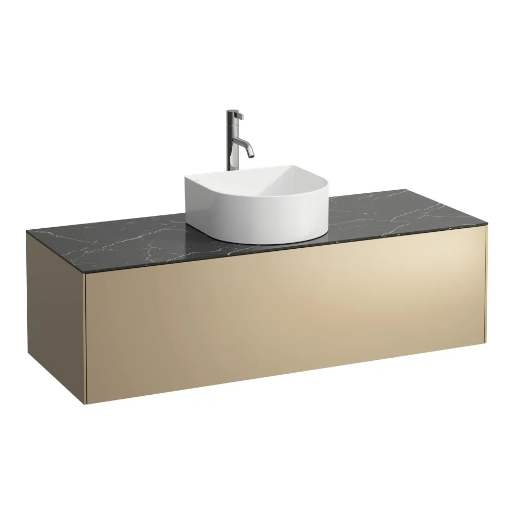 LAUFEN SONAR Skříňka pod umyvadlo, s 1 zásuvkou, pro umyvadlové mísy H812340, H812341, H812342, H812343, s výřezem uprostřed vč. otvoru pro baterii uprostřed 1175 x 455 x 340 mm #H4054250341421 - 140 - Zlato & nero marquina