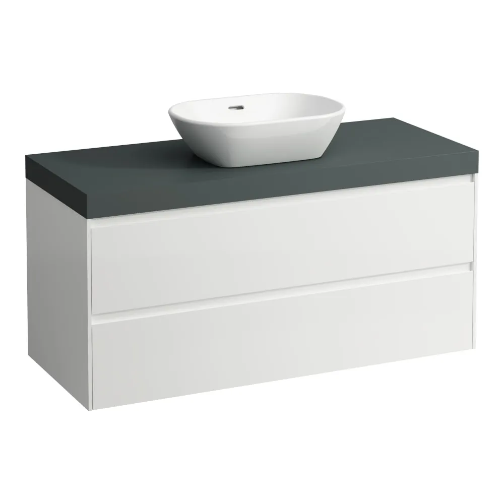 LAUFEN LANI Modulární sestava 1200, umyvadlová deska 65 mm (.266 šedá traffic), s výřezem uprostřed, se 2 zásuvkami 1185 x 495 x 580 mm #H4055711129901 - 260 - Bílá mat