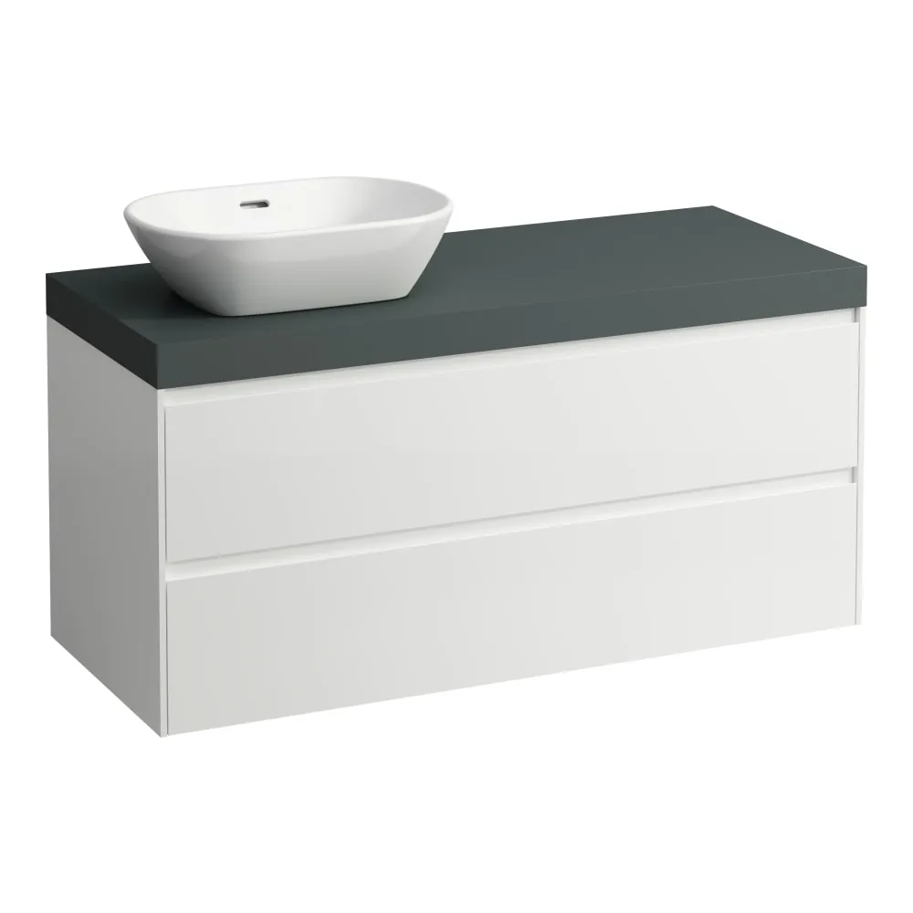 LAUFEN LANI Modulární sestava 1200, umyvadlová deska 65 mm (.266 šedá traffic), s výřezem vlevo, se 2 zásuvkami 1185 x 495 x 580 mm #H4055721129901 - 260 - Bílá mat