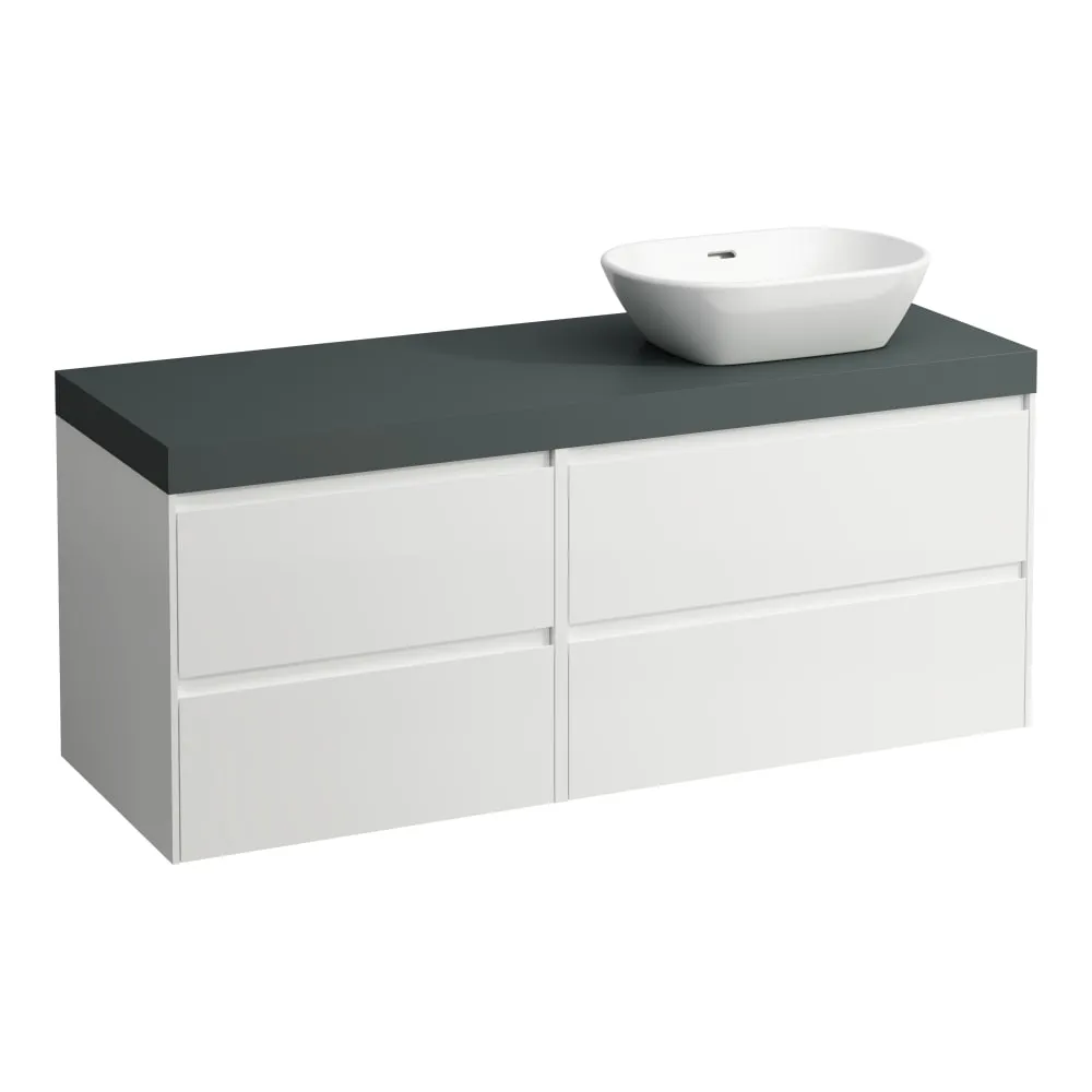 LAUFEN LANI Modulární sestava 1400, umyvadlová deska 65 mm (.266 šedá traffic), s výřezem vpravo, se 4 zásuvkami: zásuvkový element 800 pravý + zásuvkový element 600 levý 1370 x 495 x 580 mm #H4055831129991 - 260 - Bílá mat