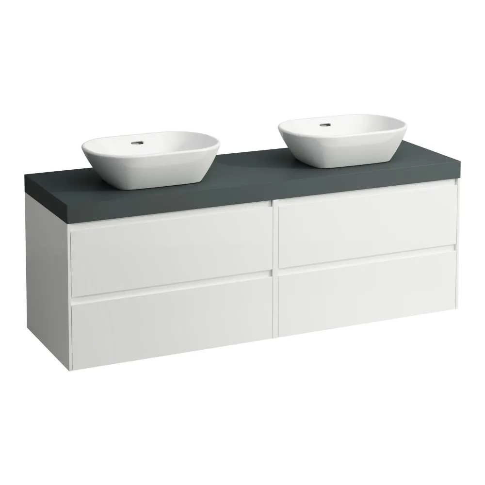 LAUFEN LANI Modulární sestava 1600, umyvadlová deska 65 mm (.266 šedá traffic), s výřezy vlevo a vpravo, se 4 zásuvkami: zásuvkový element 800 pravý + zásuvkový element 800 levý 1570 x 495 x 580 mm #H4055941129901 - 260 - Bílá mat