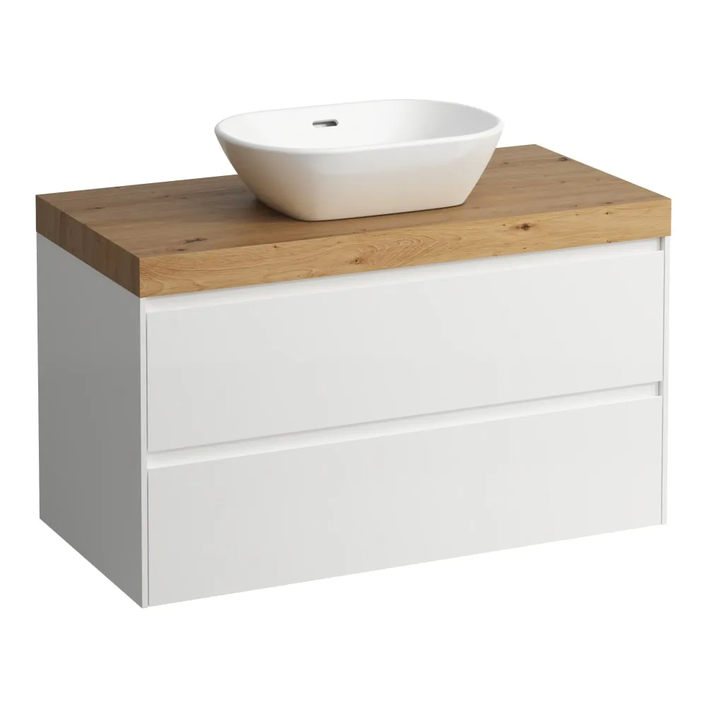 LAUFEN LANI Modulární sestava 1000, umyvadlová deska 65 mm (.267 divoký dub), s výřezem uprostřed, se 2 zásuvkami 985 x 495 x 580 mm #H4065611122661 - 260 - Bílá mat