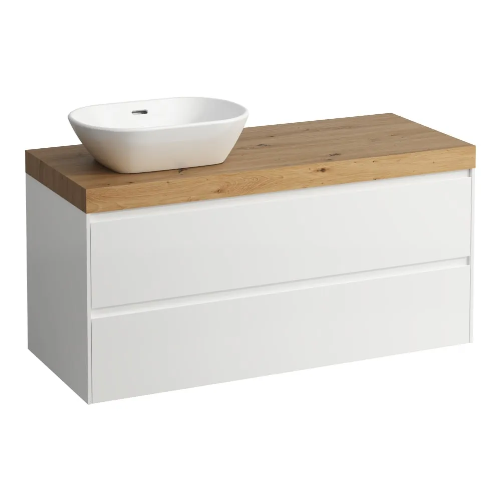 LAUFEN LANI Modulární sestava 1200, umyvadlová deska 65 mm (.267 divoký dub), s výřezem vlevo, se 2 zásuvkami 1185 x 495 x 580 mm #H4065721122661 - 260 - Bílá mat