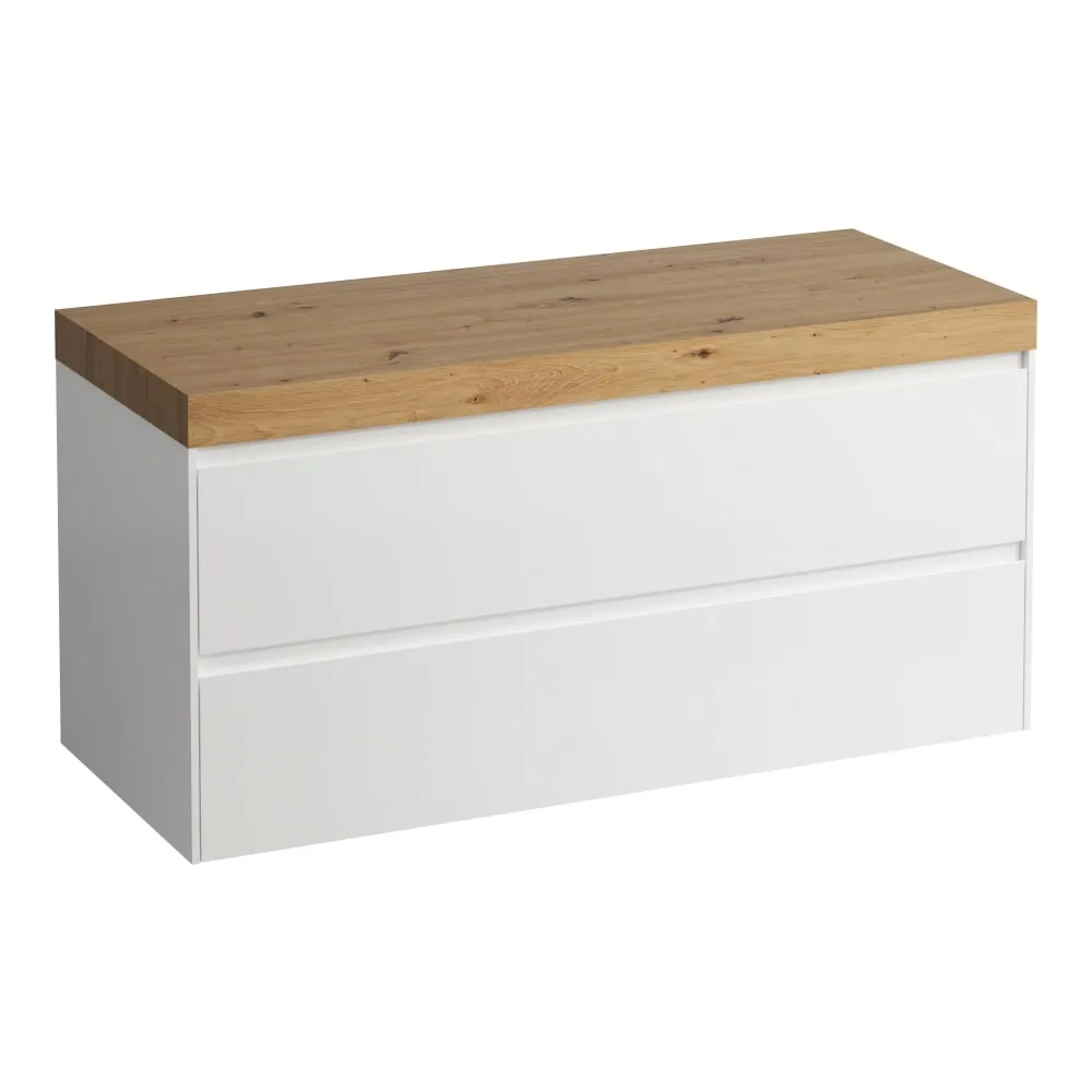 LAUFEN LANI Modulární sestava 1200, umyvadlová deska 65 mm (.267 divoký dub), bez výřezu, se 2 zásuvkami 1185 x 495 x 580 mm #H4065701122601 - 260 - Bílá mat
