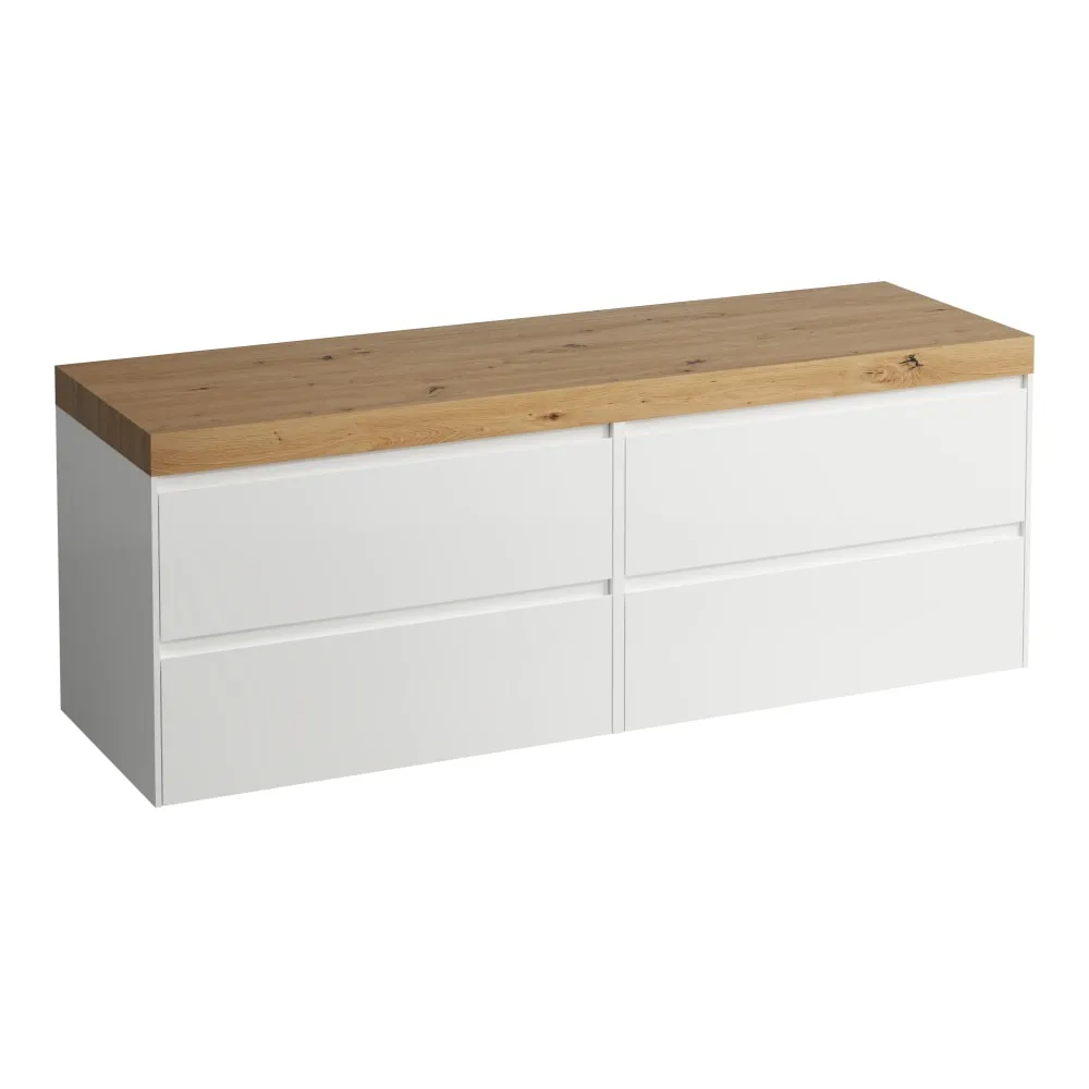LAUFEN LANI Modulární sestava 1600, umyvadlová deska 65 mm (.267 divoký dub), bez výřezu, se 4 zásuvkami: zásuvkový element 800 + zásuvkový element 800 1570 x 495 x 580 mm #H4065901129901 - 260 - Bílá mat
