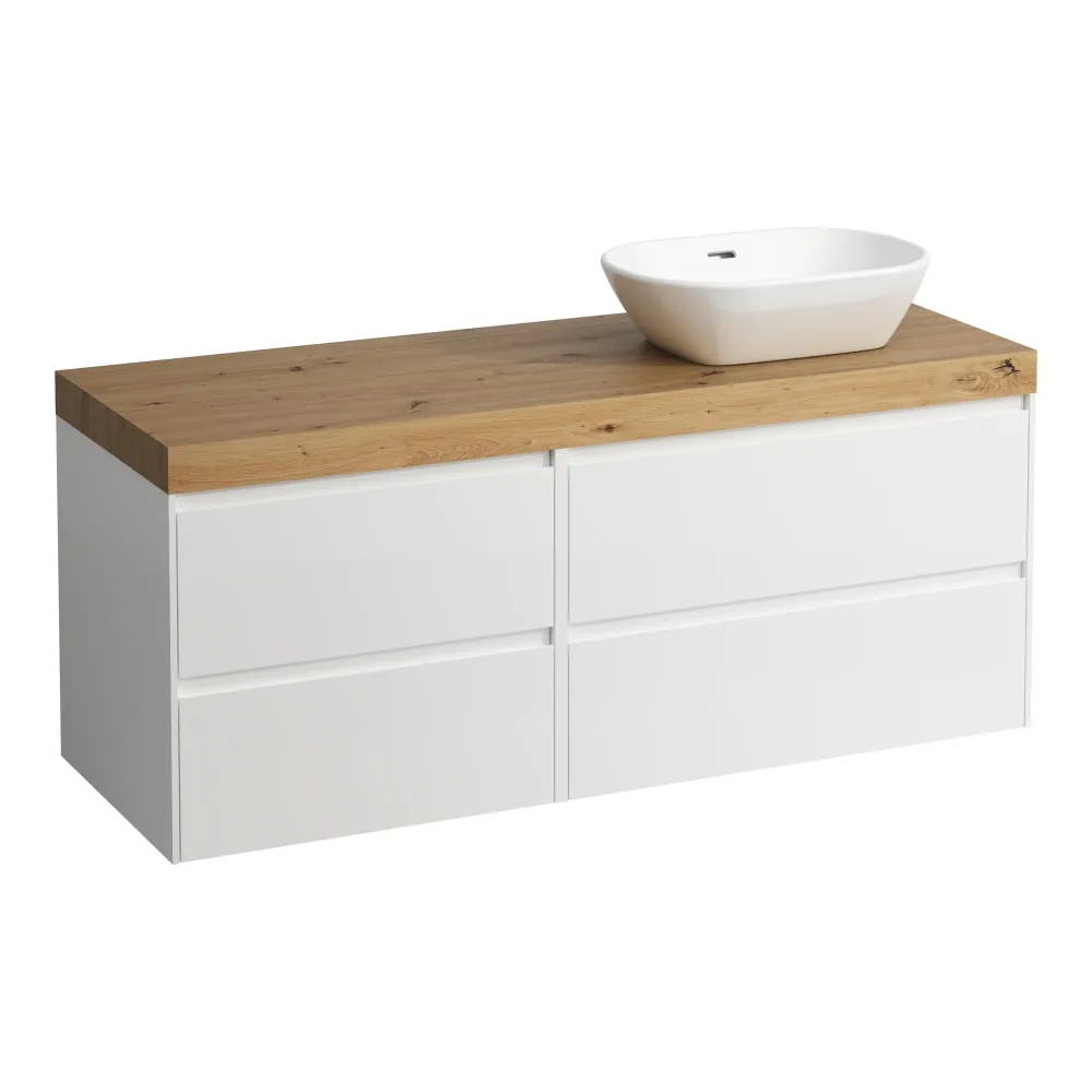 LAUFEN LANI Modulární sestava 1400, umyvadlová deska 65 mm (.267 divoký dub), s výřezem vpravo, se 4 zásuvkami: zásuvkový element 800 pravý + zásuvkový element 600 levý 1370 x 495 x 580 mm #H4065831129991 - 260 - Bílá mat