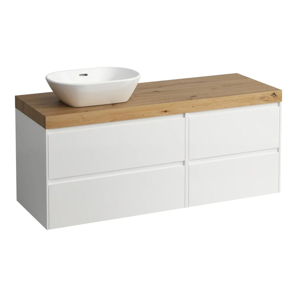 LAUFEN LANI Modulární sestava 1400, umyvadlová deska 65 mm (.267 divoký dub), s výřezem vlevo, se 4 zásuvkami: zásuvkový element 800 levý + zásuvkový element 600 pravý 1370 x 495 x 580 mm #H4065821129901 - 260 - Bílá mat