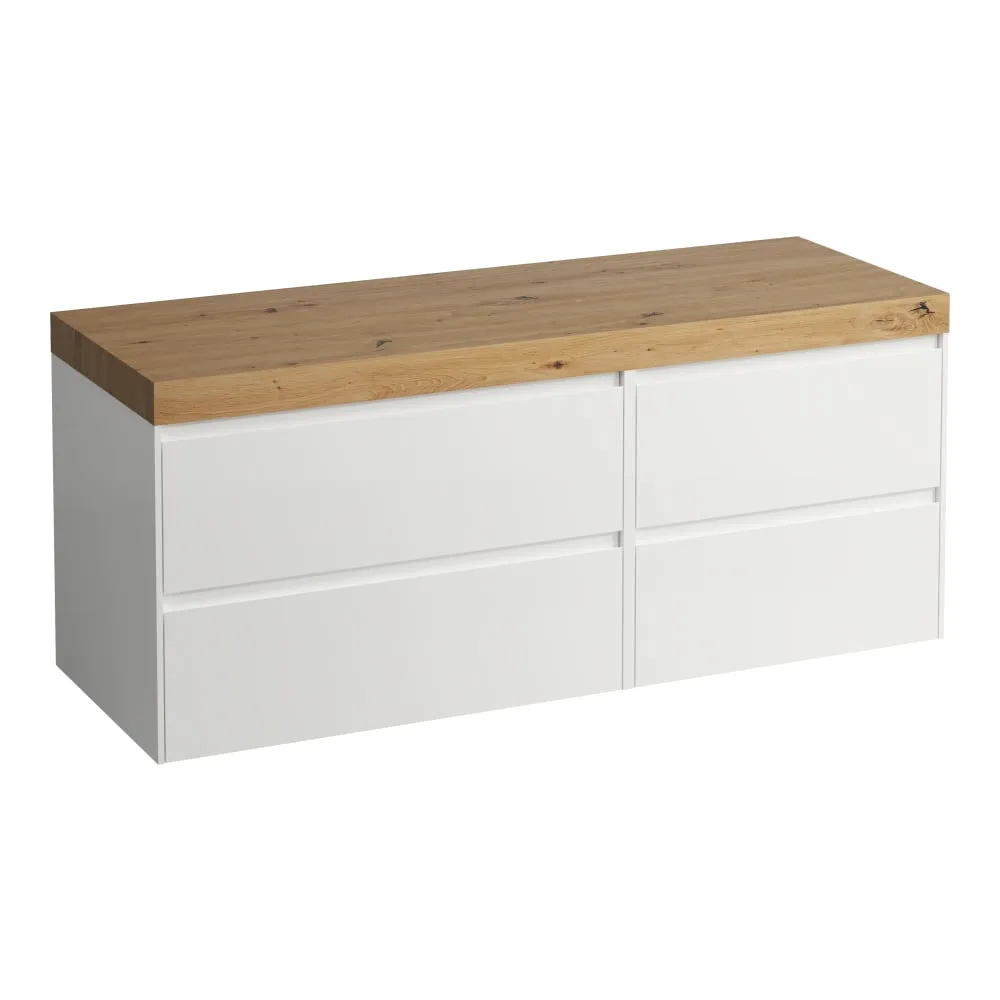 LAUFEN LANI Modulární sestava 1400, umyvadlová deska 65 mm (.267 divoký dub), bez výřezu, se 4 zásuvkami: zásuvkový element 800 + zásuvkový element 600 1370 x 495 x 580 mm #H4065801129901 - 260 - Bílá mat