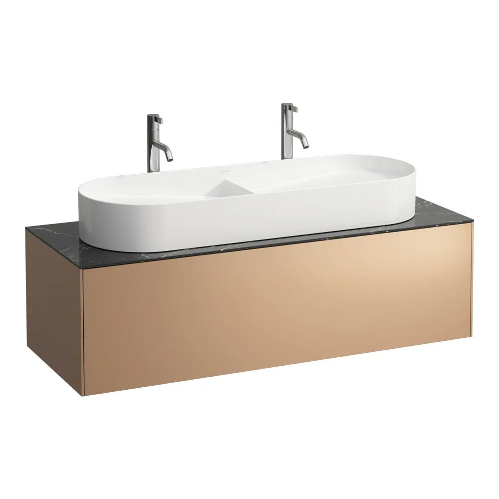 LAUFEN SONAR Skříňka pod umyvadlo, s 1 zásuvkou, pro umyvadlové mísy H812348, H812349, s výřezem uprostřed 1175 x 455 x 340 mm #H4054710341411 - 141 - Měď & nero marquina