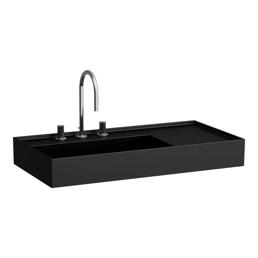 LAUFEN Kartell LAUFEN Umyvadlo se skrytým odpadem, odkládací plocha vpravo, broušená spodní část 900 x 460 x 120 mm #H8183387161121 - 716 - Černá mat