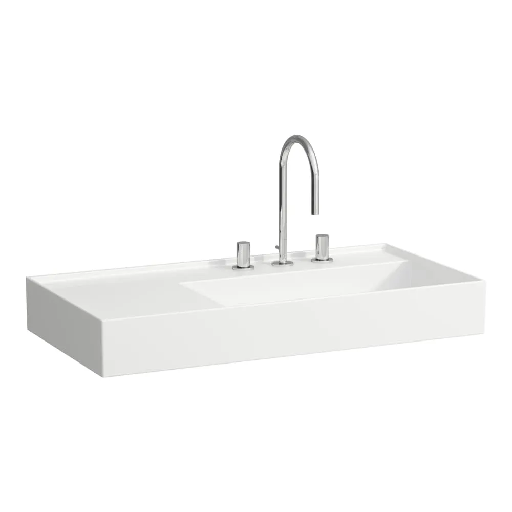 LAUFEN Kartell LAUFEN Umyvadlo se skrytým odpadem, odkládací plocha vlevo, broušená spodní část 900 x 460 x 120 mm #H8183394001111 - 400 - Bílá LCC (LAUFEN Clean Coat)