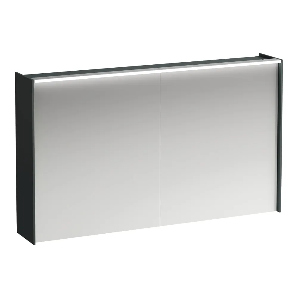 LAUFEN LANI Zrcadlová skříňka, 1200 mm, 2 dvířka, s vodorovným LED osvětlením, 2 skleněné poličky, el. zásuvka 1220 x 210 x 715 mm #H4038221122661 - 266 - Šedá traffic