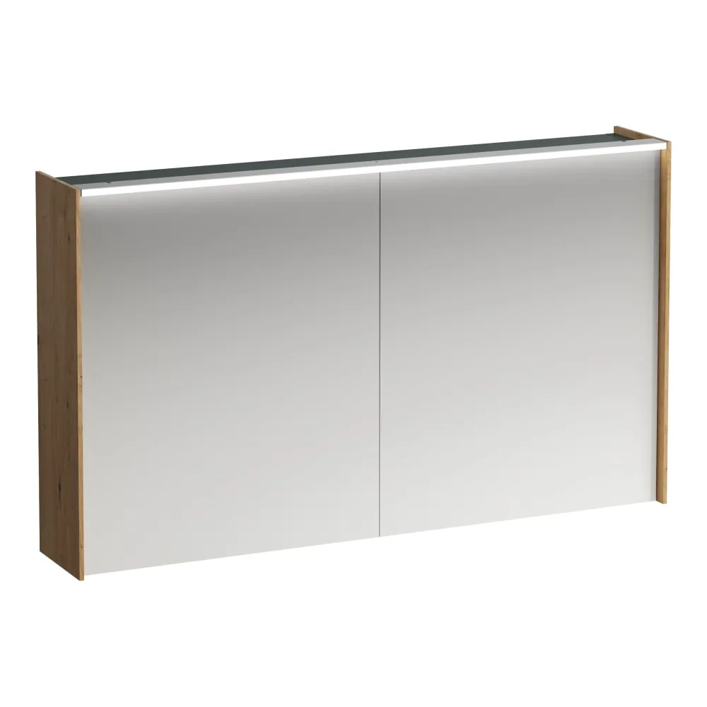 LAUFEN LANI Zrcadlová skříňka, 1200 mm, 2 dvířka, s vodorovným LED osvětlením, 2 skleněné poličky, el. zásuvka 1220 x 210 x 715 mm #H4038221122671 - 267 - Divoký dub