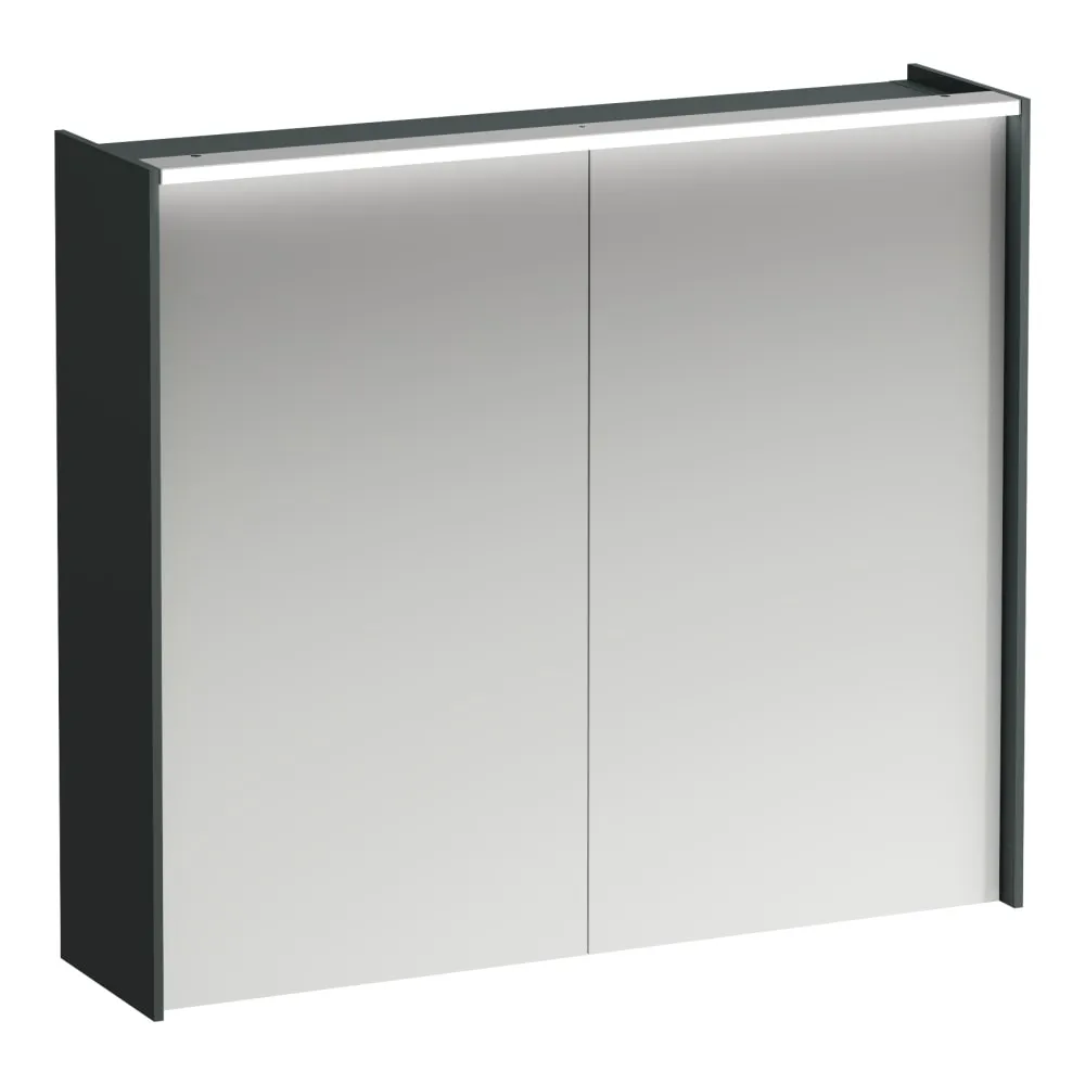 LAUFEN LANI Zrcadlová skříňka, 800 mm, 2 dvířka, s vodorovným LED osvětlením, 2 skleněné poličky, el. zásuvka 820 x 210 x 715 mm #H4037621122661 - 266 - Šedá traffic