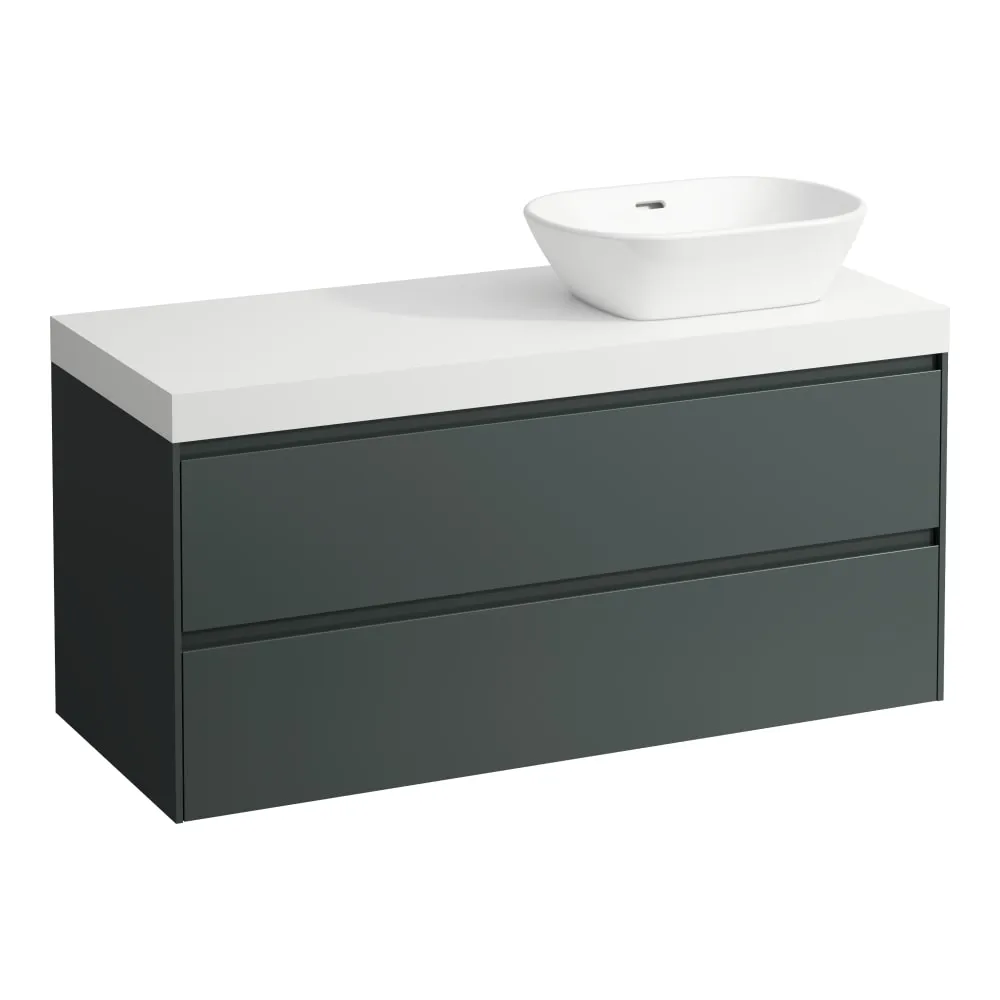 LAUFEN LANI Modulární sestava 1200, umyvadlová deska 65 mm (.260 bílá mat), s výřezem vpravo, se 2 zásuvkami 1185 x 495 x 580 mm #H4045731122661 - 266 - Šedá traffic