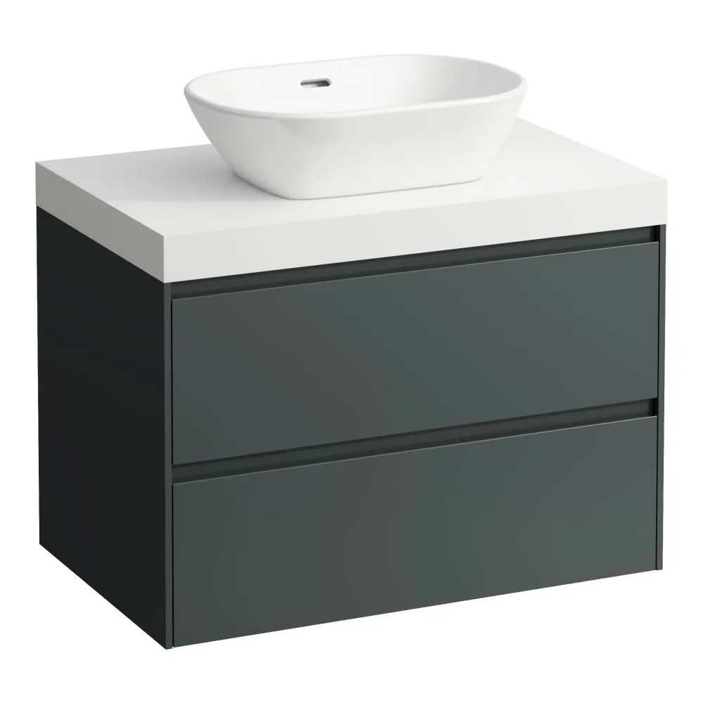 LAUFEN LANI Modulární sestava 800, umyvadlová deska 65 mm (.260 bílá mat), s výřezem uprostřed, se 2 zásuvkami 785 x 495 x 580 mm #H4045511122661 - 266 - Šedá traffic