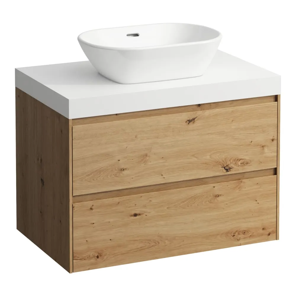 LAUFEN LANI Modulární sestava 800, umyvadlová deska 65 mm (.260 bílá mat), s výřezem uprostřed, se 2 zásuvkami 785 x 495 x 580 mm #H4045511122671 - 267 - Divoký dub